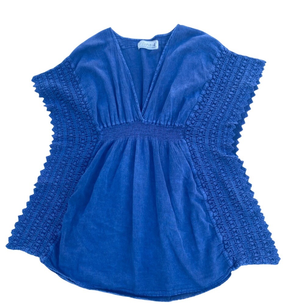 VTG Resort Wear SEASPICE 100% Peruvian-Cotton Batwing Crochet Top‎ SZ Small